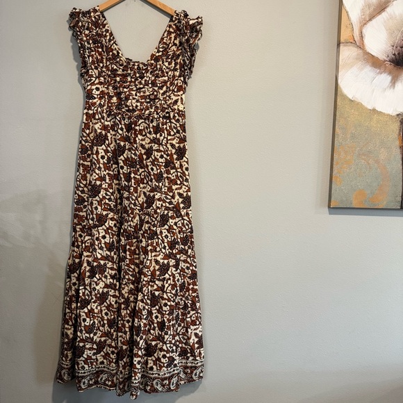 House of Harlow Floral Brown Maxi Boho Dress Lightweight Resortwear M - Picture 2 of 8